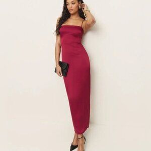NEW Reformation Frankie Satin Sheath Maxi Dress Rubies Pink Red | sz 0